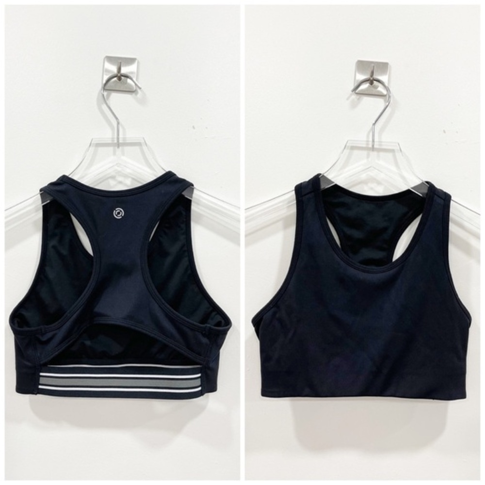 Core 10 Black Sports Bra Stripe Strappy Back X-Small Sporty Athletic Athleisure